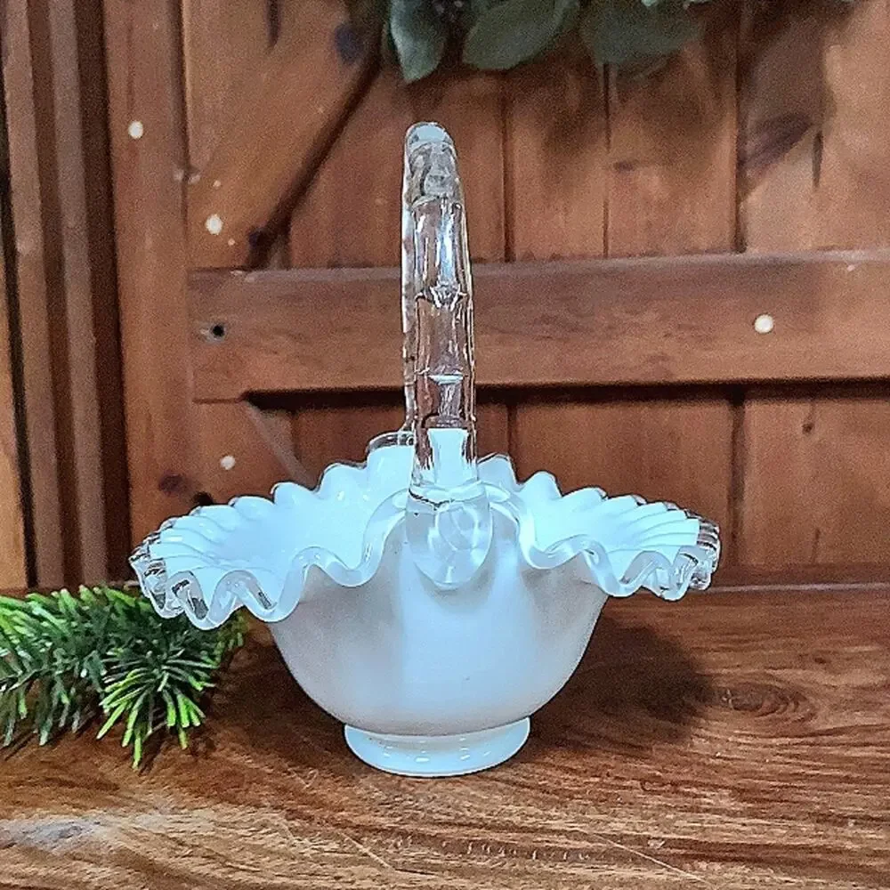 Vintage Fenton Silver Crest Bride's Bowl Basket 8
